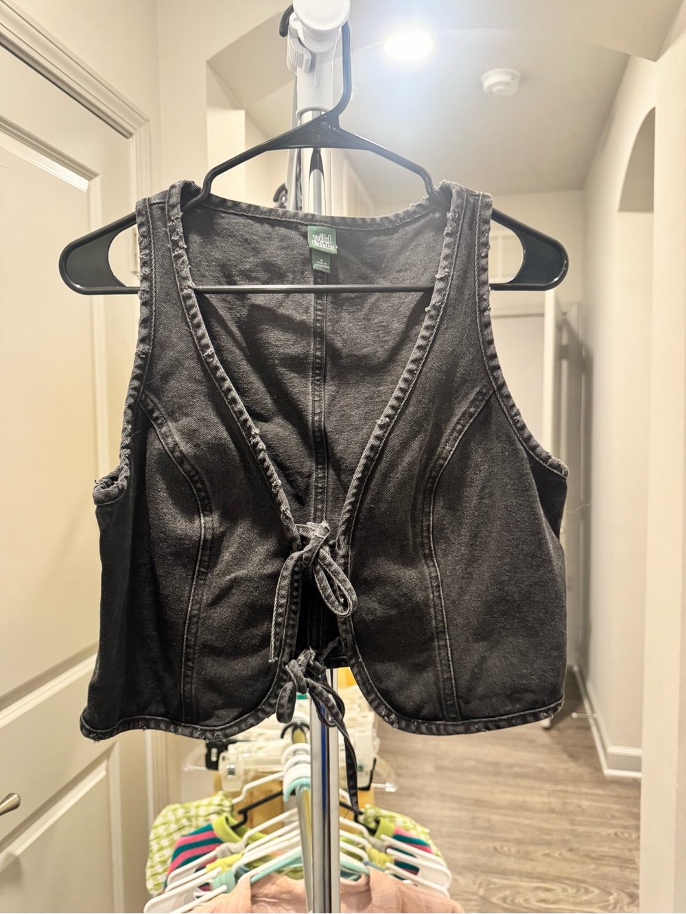 Black Tie-Front Denim Vest